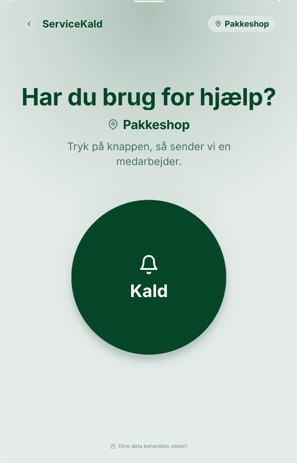 ServiceKald-skærmen på en tablet